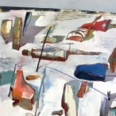 Vika Prokopaviciute, Table, 2014, Öl und Ölkreide auf Leinwand / Oil and oil crayon on canvas, 180 x 200 cm, Foto und ©: Vika Prokopaviciute